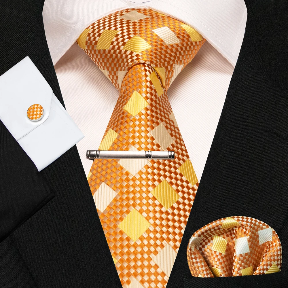 8cm Seidenkrawatten für Herren, grün-schwarze Krawatten, kariert, gestreift, Krawatten-Set mit Einstecktuch, Manschettenknöpfen und Krawattenklammern, für Hochzeit, Business, Party. – Detail 30