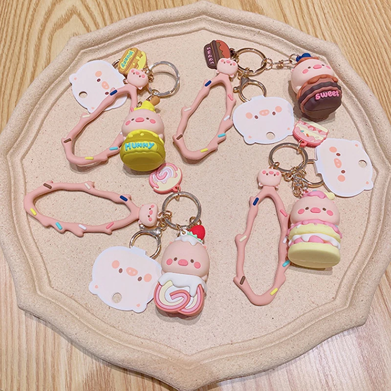 

Cute funny piggy keychain car charm cute donut macaroon pig doll bag charm cartoon doll backpack decoration accessories gift