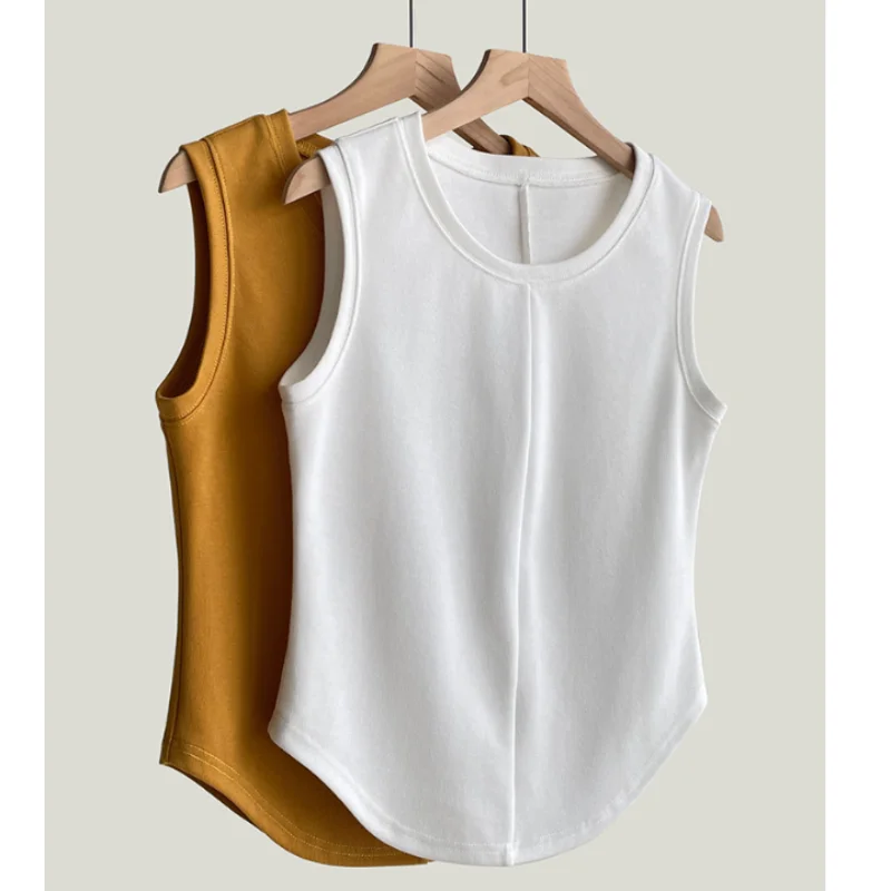 

2023 Summer Slim Bottoming Tops Vest Two Color Sleeveless Crewneck Tanks Female