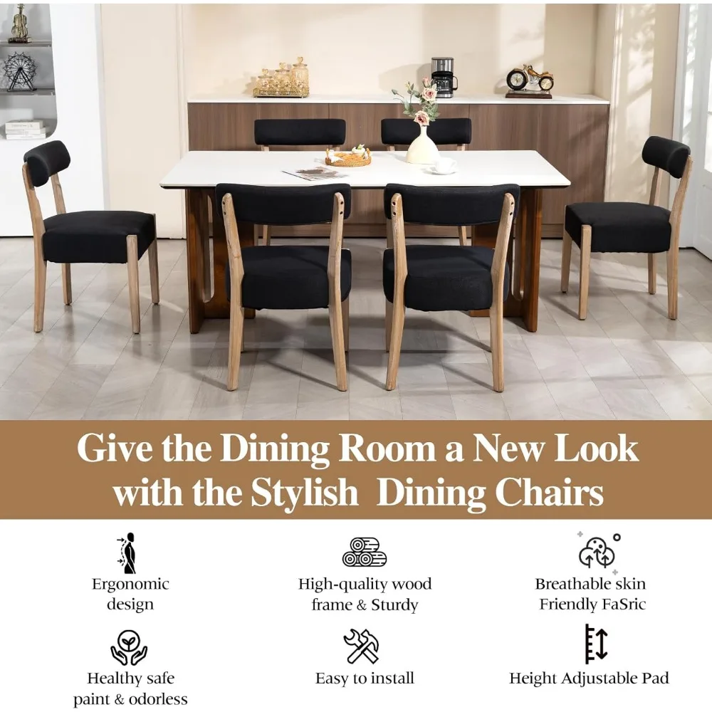 طقم كراسي طعام مكون من 4 قطع، كراسي مطبخ خشبية حديثة من منتصف القرن مع تنجيد من الكتان - تصميم منسوج منخفض الظهر للمطبخ