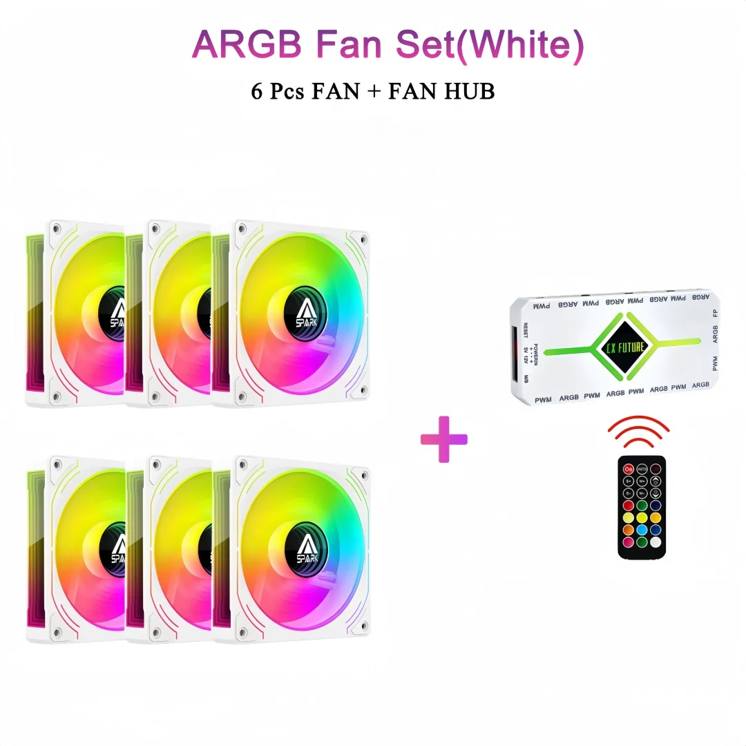 Conjunto de ventilador de refrigeração do chassi CX FUTRUE, ventilador de resfriamento ARGB * 6 + hub de ventilador duplo de 8 interfaces + controle remoto (controle mudanças de iluminação).