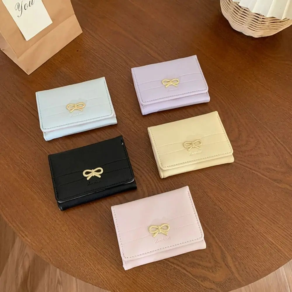 

Fashion Bow Short Folding Card Bag Candy Color Korean Style Card Holder Solid Color Multi-card Slot Trifold Wallet Outdoor