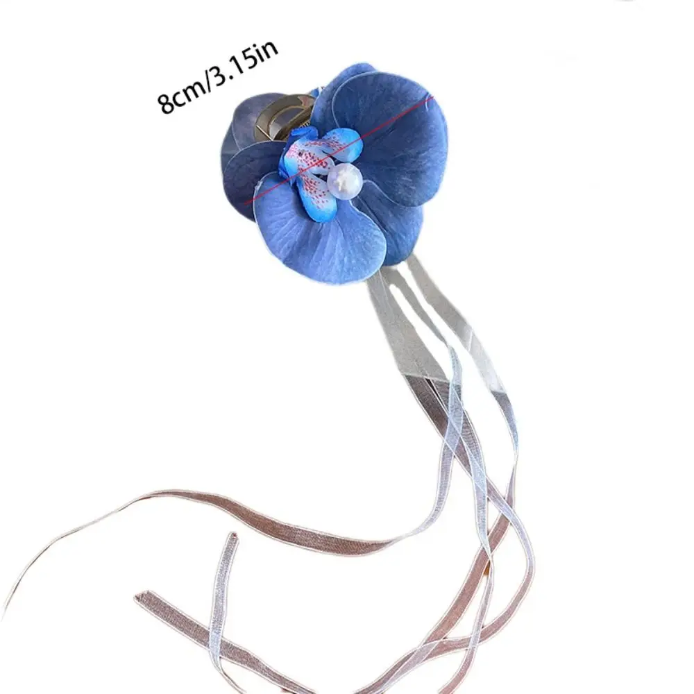 Simulation Flowers Flower Hair Claw Ribbon Cloth Butterfly Orchid Hair Clip Ponytail Clip Headdress Large Shark Clip Female