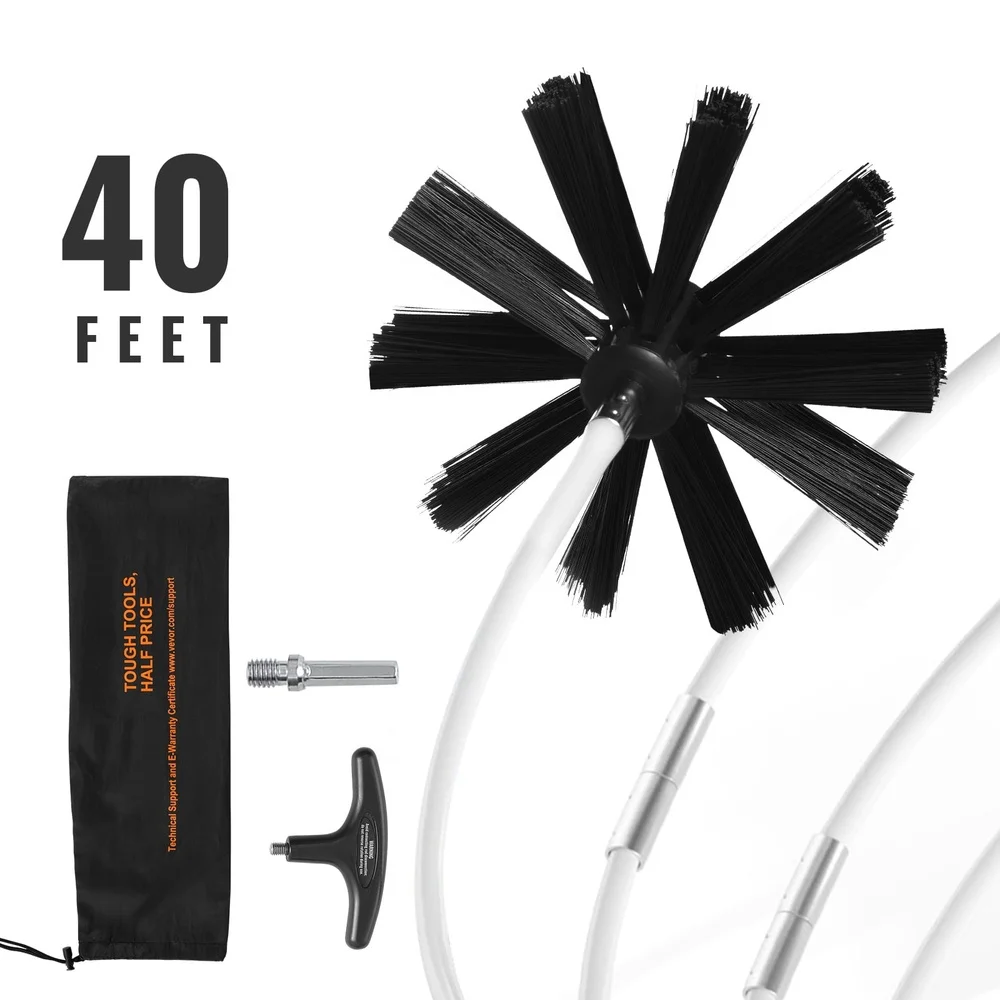 40-футовая сушилка, набор щеток для чистки вентиляционных каналов, щетина высокой плотности, гибкие нейлоновые аксессуары для чистки труб, домашняя противопожарная защита