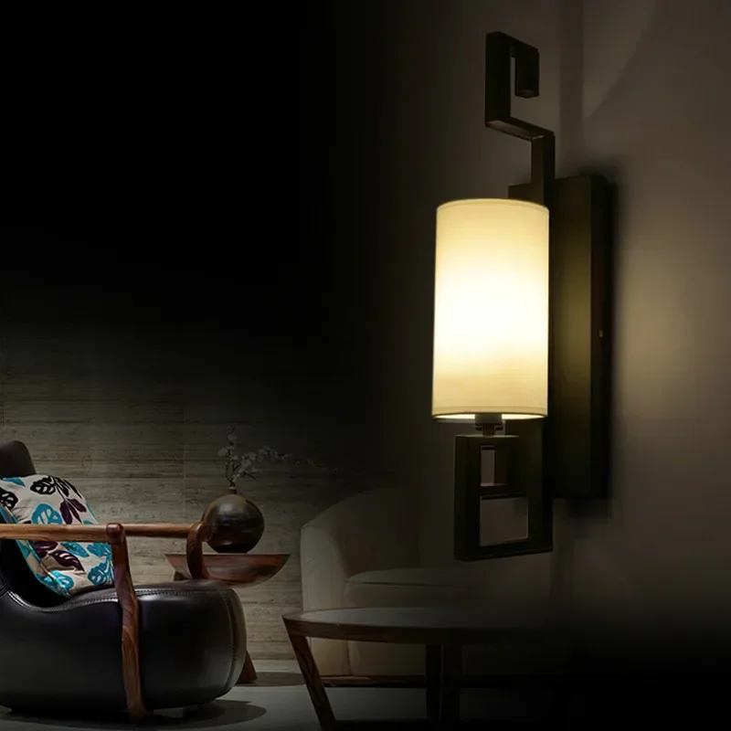 Black Wrought Iron Wall Sconce Fabric Wall Lamp Indoor Led Lighting For Home Hotel
