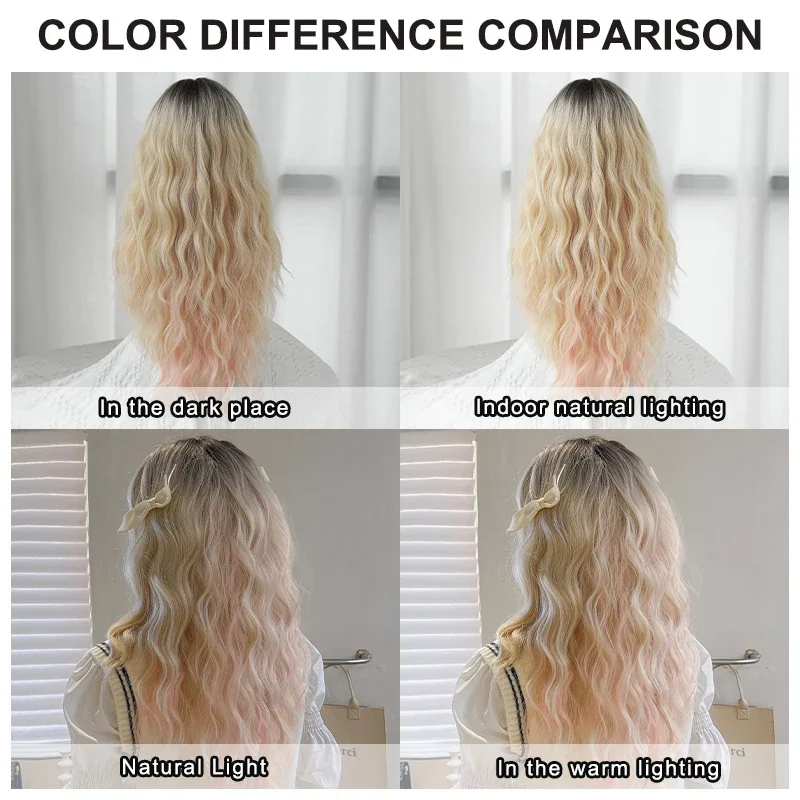 Namm hohe Dichte synthetische Ombre blonde Perücke für Frauen Kostüm Perücke Mode langen Körper wellig rosa und blonde Perücken mit Pony