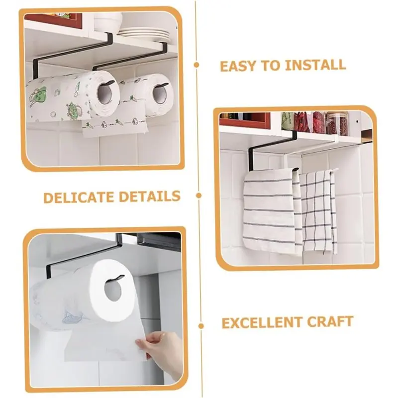 ABRB-For Kitchen Roll Rack 2Pcs Wrought Iron Paper Towel Holders Under Cabinet Mount For Kitchen Toilet Tissue And Towel Storage