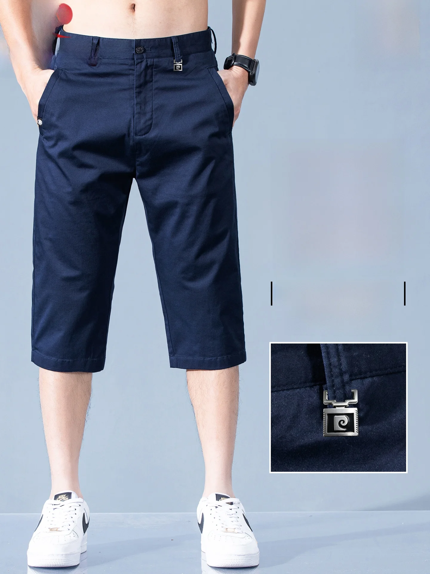 Pantalones Casuales de Algodón 7/8 para Hombre Pierre Cardin, Pantalones Rectos Casuales de Verano, Transpirables y Cómodos, Estilo Dad Shorts