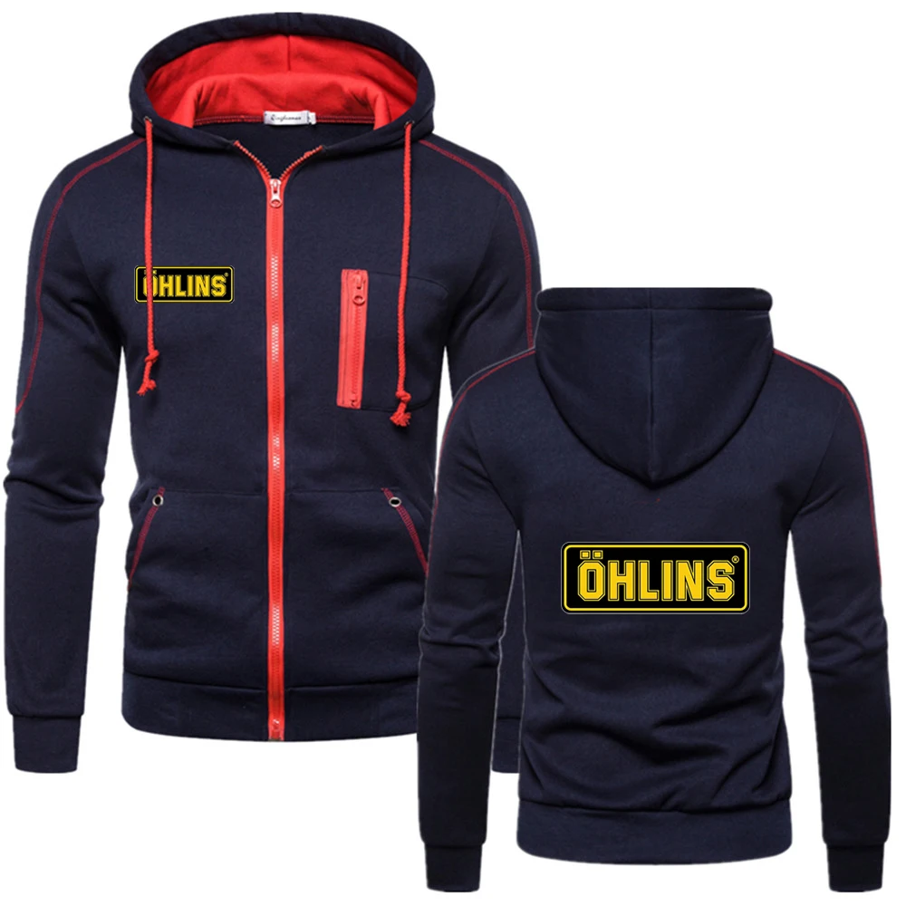 2025 Ohlins Suspension Spring Autumn Men Printed Fashion Comfortable Cotton Zipper Hoodies Solid Color Hooded Jacket Sweatshirt