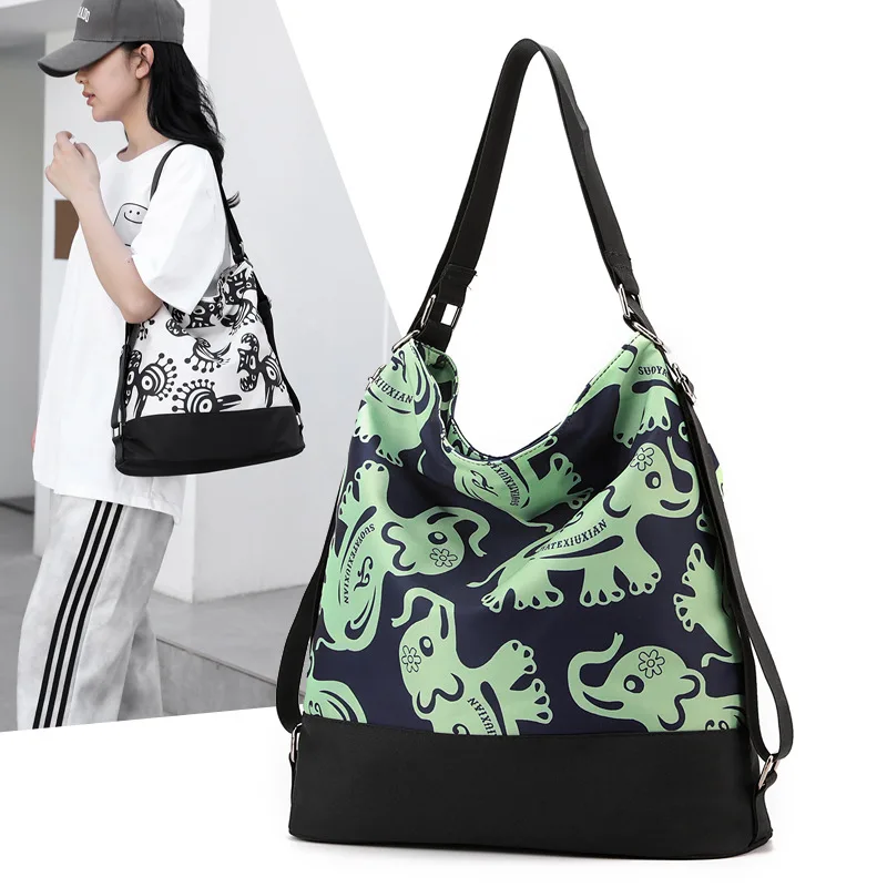 Fashion Printed Nylon Shoulder Women's Handbag Waterproof Lightweight Large Capacity Girls Backpack Crossbody Messenger Bags