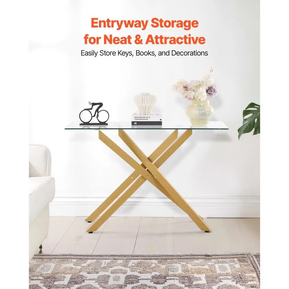 Modern Rectangle Glass Coffee Table with Iron Cross Legs Adjustable Anti Slip Feet for living Room Entryway Foyer Decor