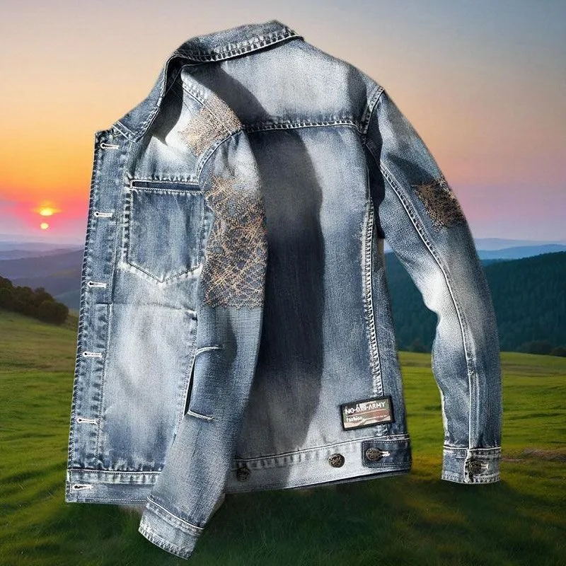 Spring New Denim Coat Men's Retro Wash Slim Jacket European Heavy Youth Embroidery Top Tide  High Appearance Level [Shop Sales]