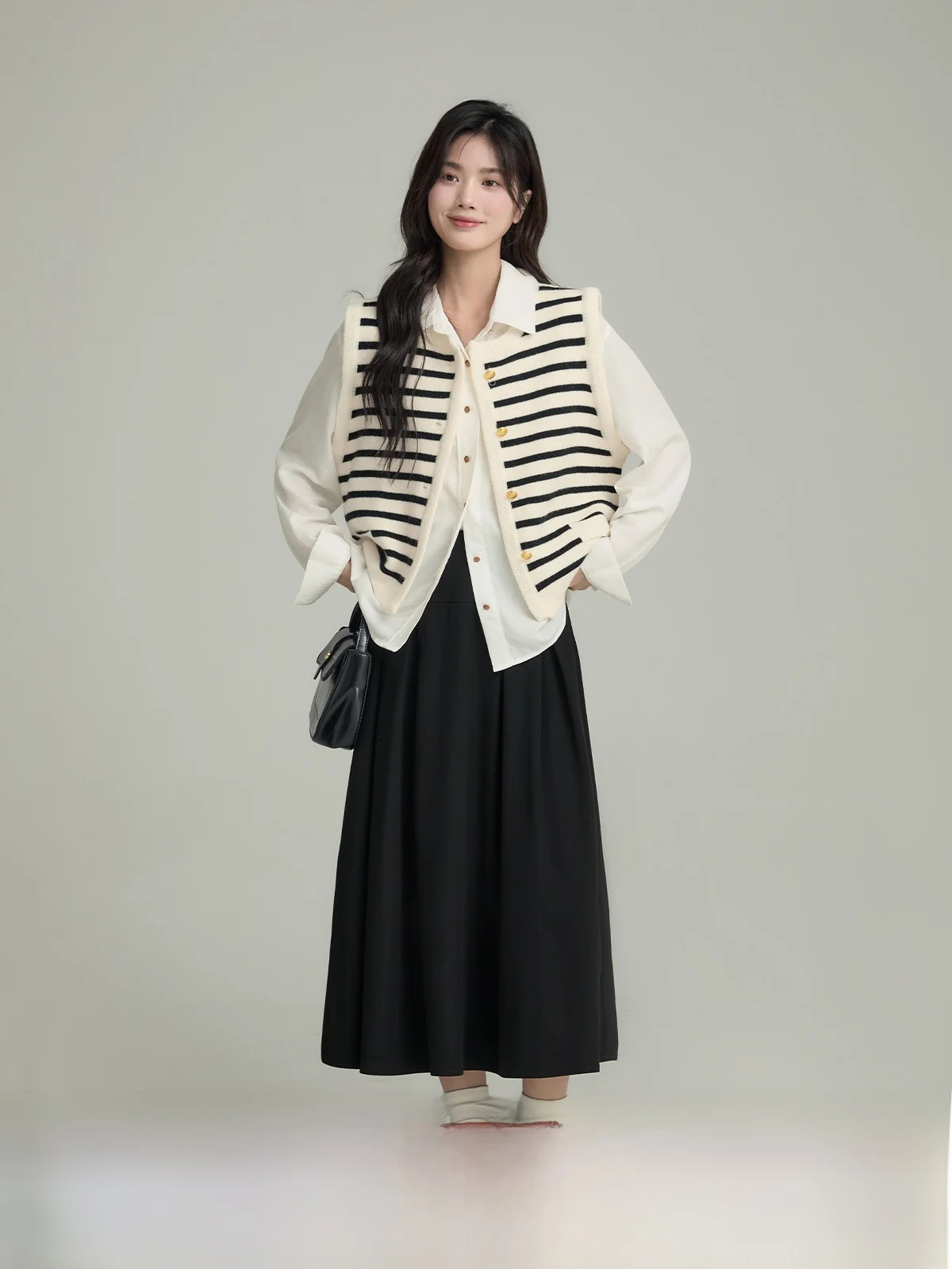 

Женский вязаный круглый открытый кардиган, жилет светло-коричневого цвета в полоску, топ для поездок на работу, осенние новые поступления