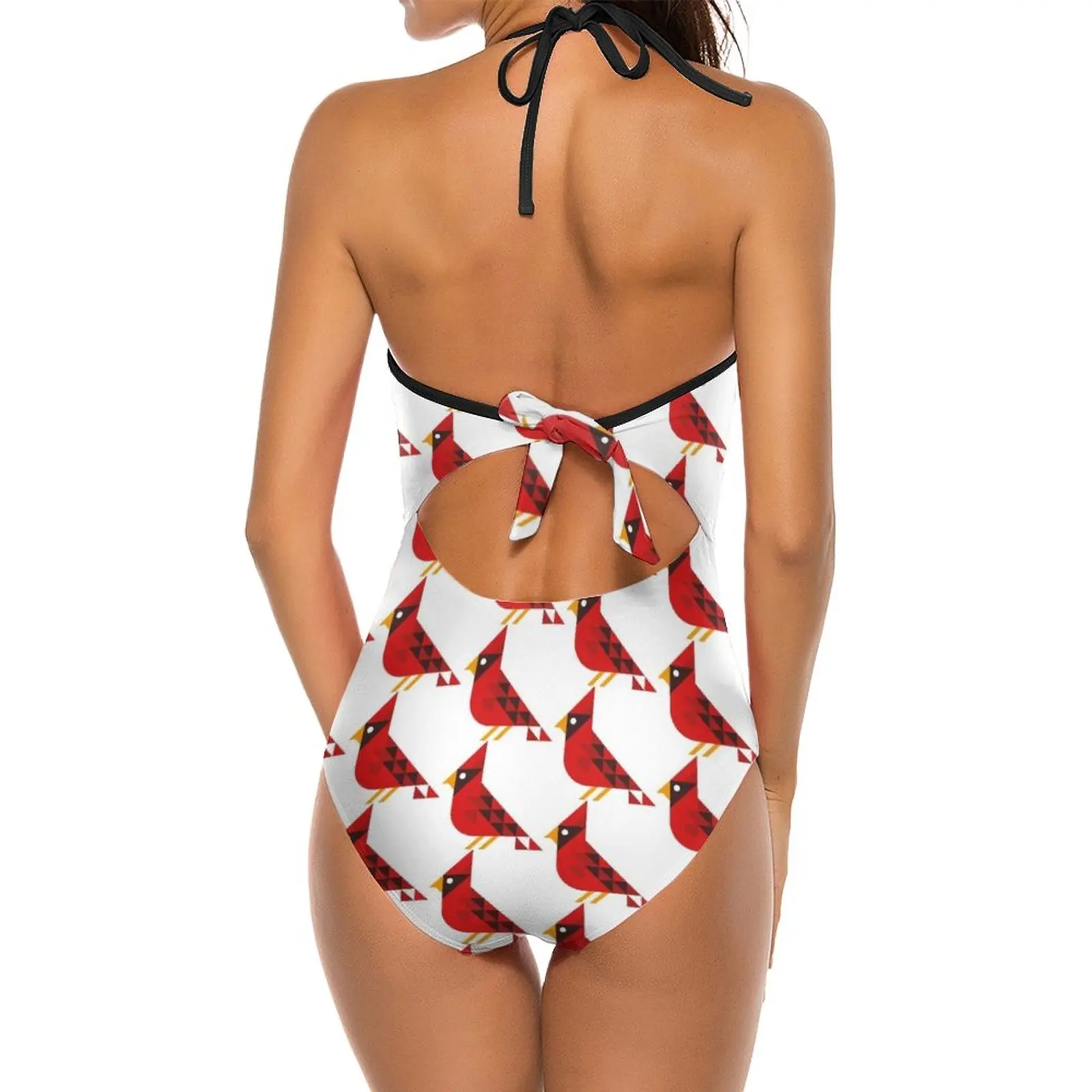 Cardinal Women Printed One Piece Swimwear Sexy Backless Swimsuit V Neck Summer Beach Wear Bird Geometric Icon Song Bird America