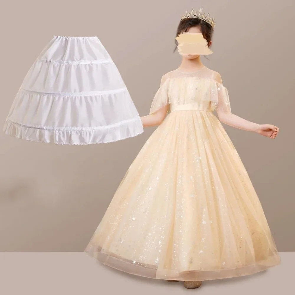 Fashion White Lace Children Skirt Petticoat 3 Hoops Steel Ring Flower Crinoline Adjustable Tutu Skirt Princess Skirt Kids Girls image 3