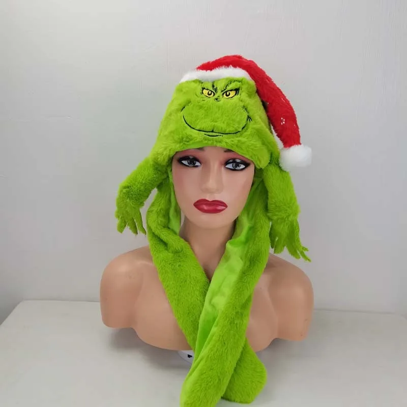 

Christmas Genie Hat Grinch Plush Hat Christmas Halloween Ear Moving Airbag Role Playing green Hat