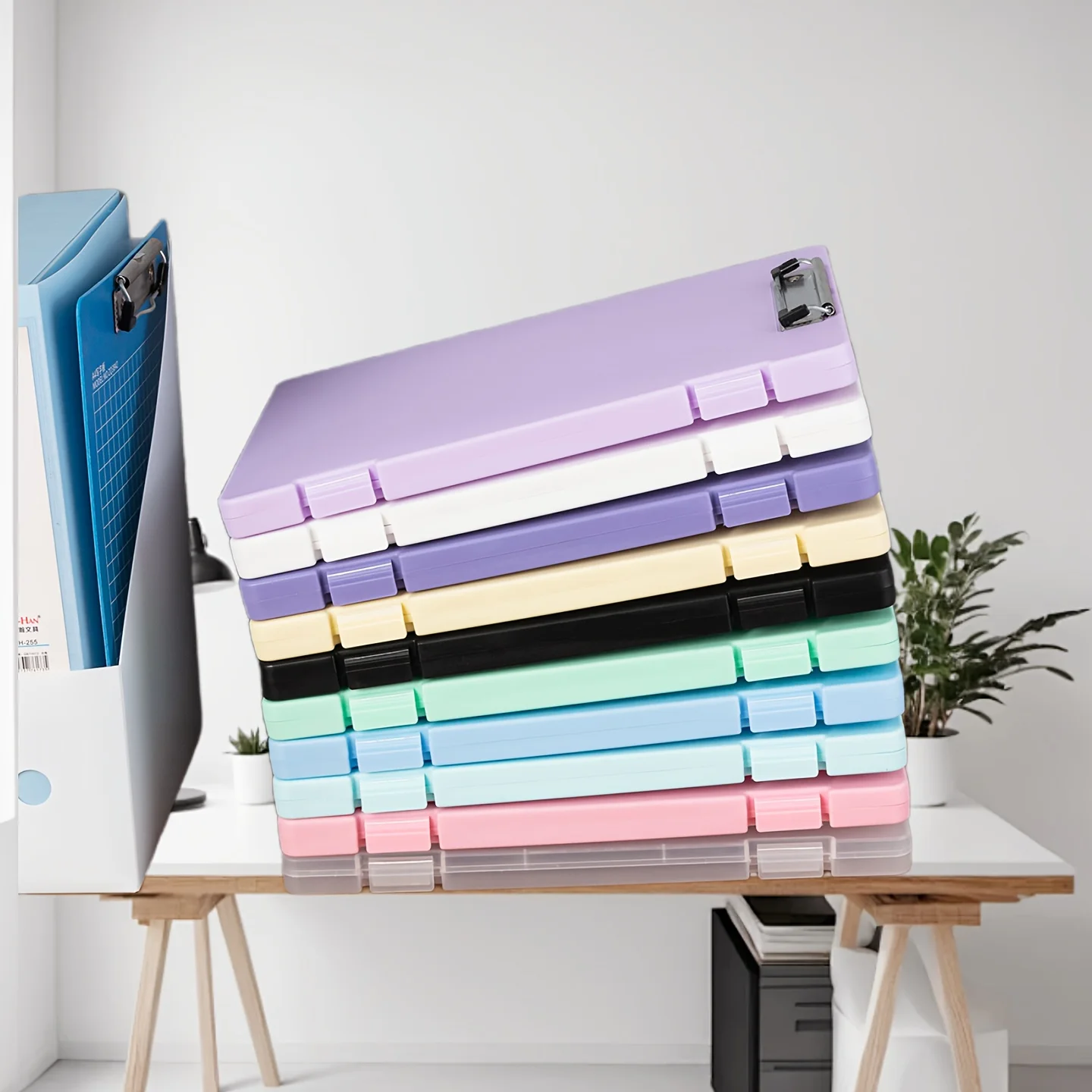 Organizador de arquivo vertical transparente resistente com fecho de pressão-caixa de armazenamento de documentos empilhável, pasta de arquivo a4 transparente para escritório