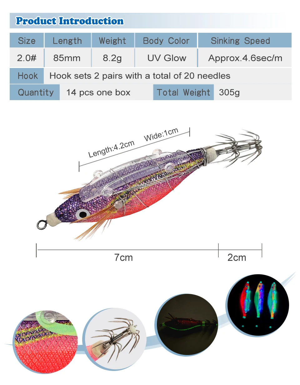 Neue 14pc Webfoot Octopus Egi Angeln Locken Tintenfisch Jig Egi Haken Künstliche Gebündelt Leuchtende Tintenfisch Köder Holz garnelen für Angeln – Detail 1