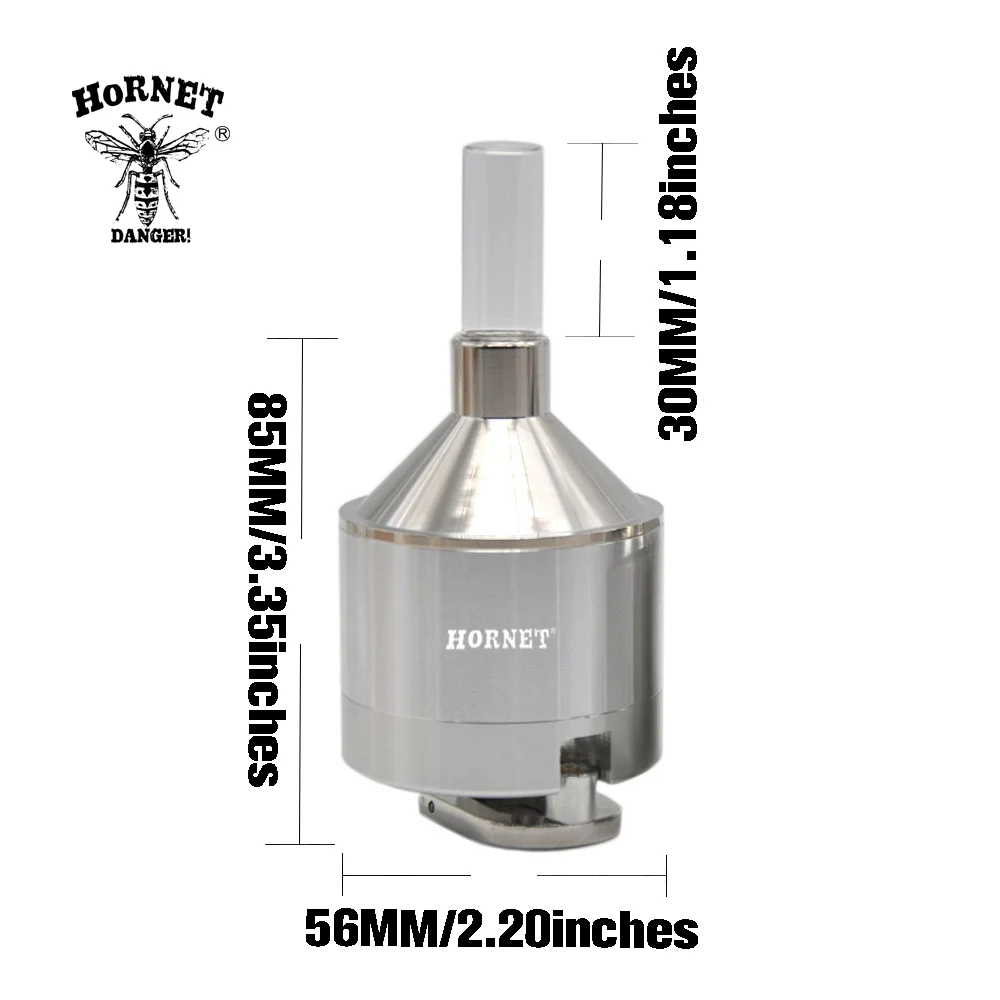 Hornet 56mm /44mm Aluminum Metal Powder Spice Grinder Herb Mill Grinder Hand Crusher with Glass Snuff Bottle