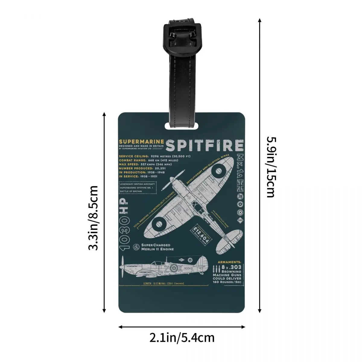 Supermarine Spitfire MK Luggage Tag Privacy Protection Fighter Plane WW2 War Pilot Baggage Tags Travel Bag Labels Suitcase