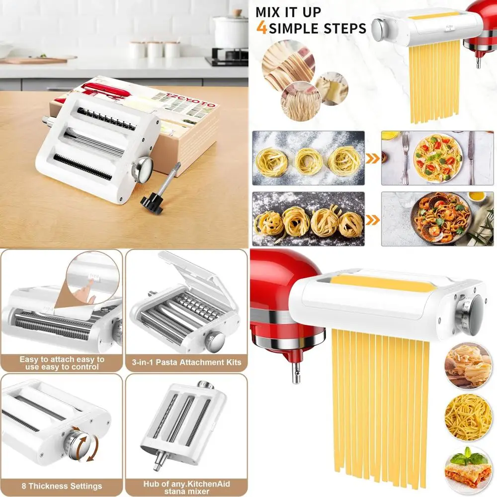 

3-in-1 KitchenAid Pasta Attachment Set for Stand Mixers: Noodle Roller, Spaghetti, and Fettuccine Cutters for Homemade Pasta