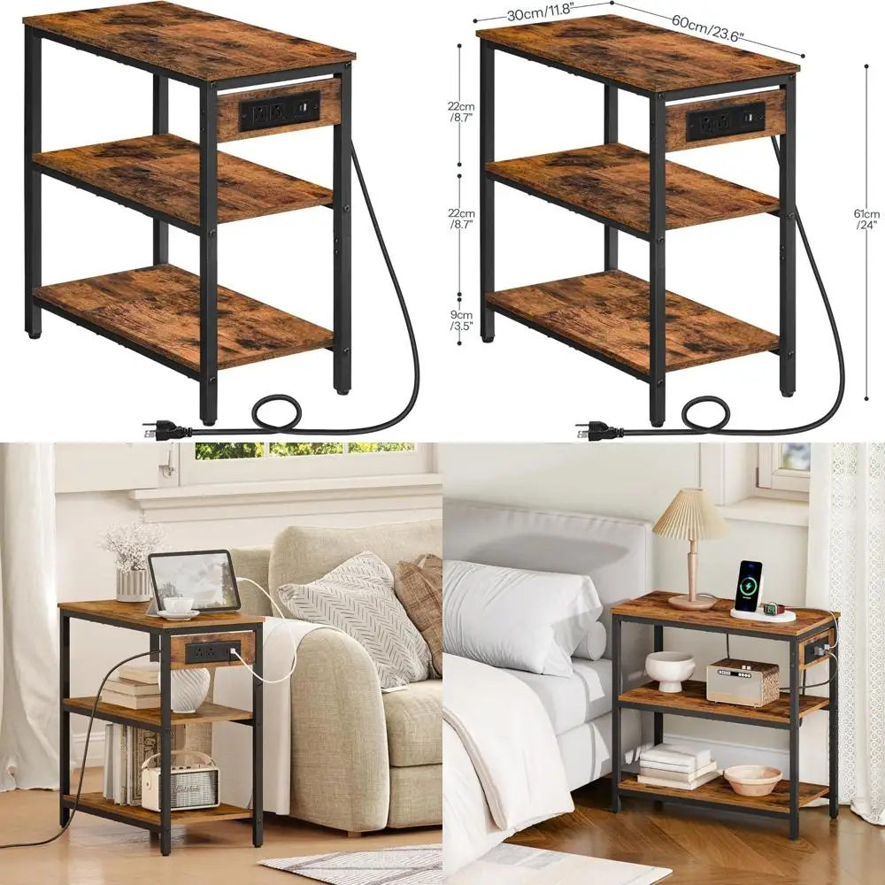 

Зарядная станция, 3-уровневый торцевой столик для хранения в деревенском стиле, узкий приставной столик для небольших помещений, тумбочка с удобной зарядкой