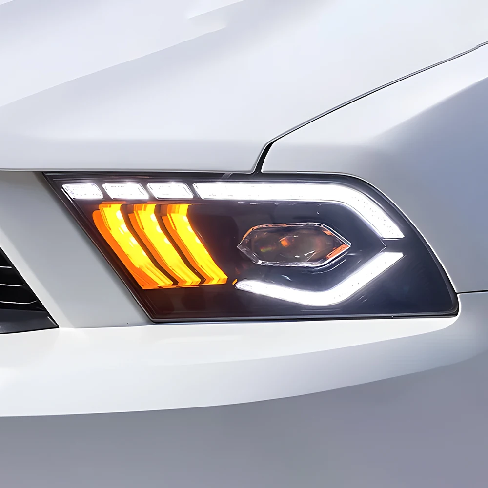 

Автомобильные передние фонари для Ford Mustang 2010-2014, светодиодные автомобильные фары в сборе, обновление динамического объектива проектора DRL, инструмент, автомобильные аксессуары