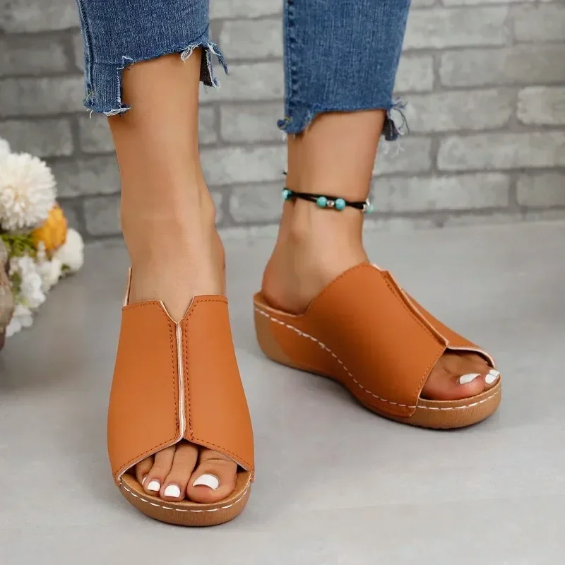 New Open Toe Women\'s Wedge Sandals White Summer Fashion Breathable Comfortable Sandals Womens Buckle Female Footwear Woman Shoes