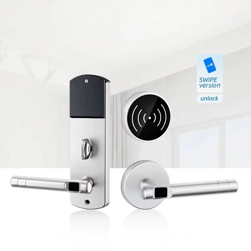 

Separate Handle Door Lock Set Hotel Door-Mortise Zinc Alloy Electronic RF Id Card Induction Unlock Smart Home Lock Safety Silver