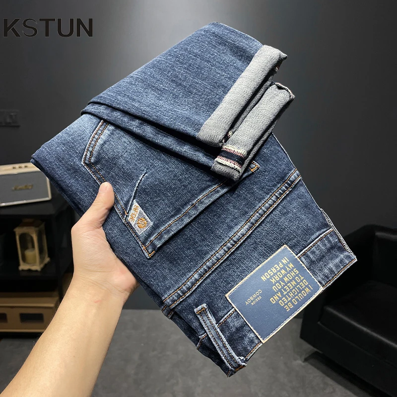 

KSTUN Тонкие джинсы Мужские эластичные джинсовые брюки Уличная одежда Мужские брюки Полная длина Брюки Casaul Мужская одежда 2025 Весна и осень