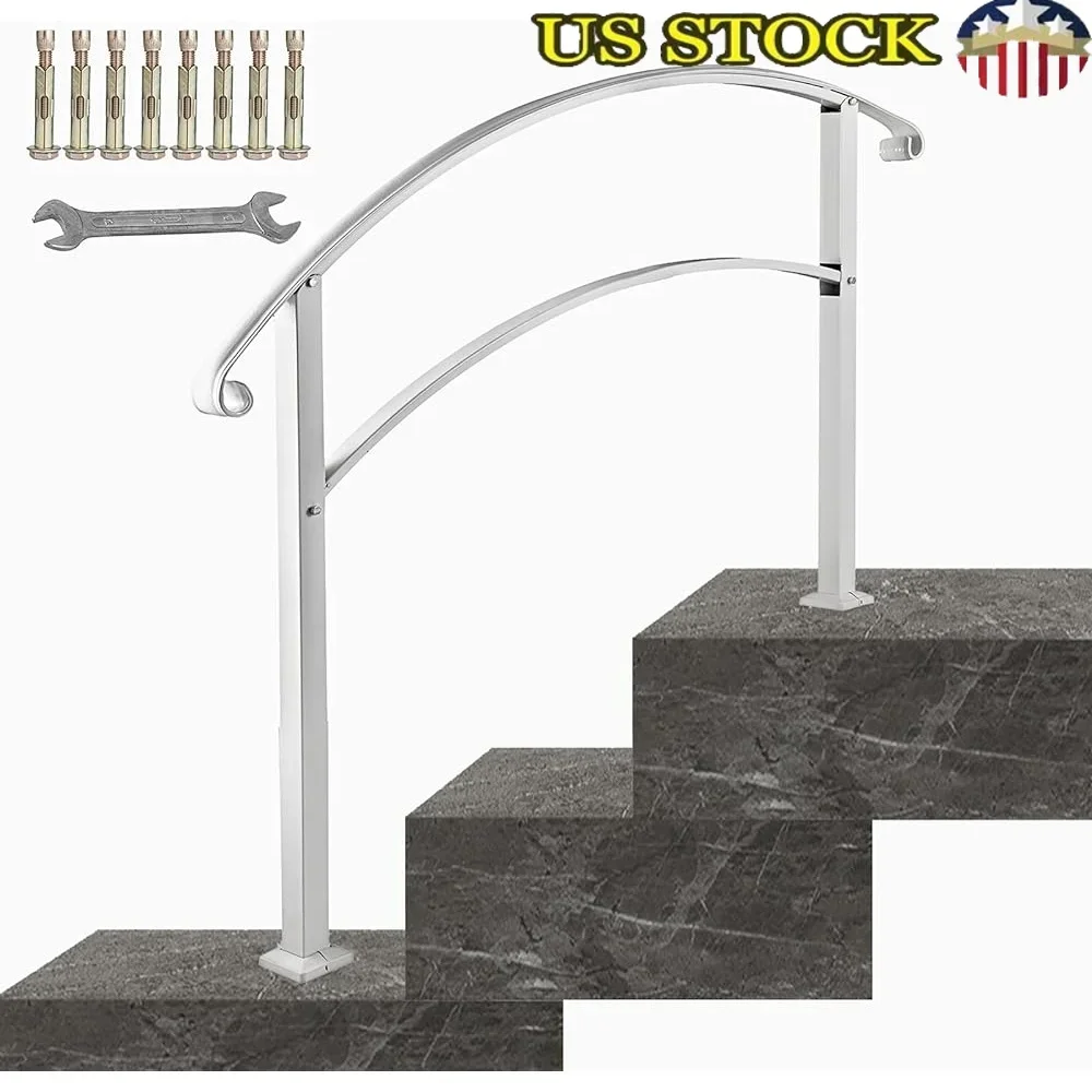 Wrought Iron Handrail Outdoor Steps 1 or 3 Steps Durable Non-Slip Stair Railing Easy Install Security Handrail Porches Gardens