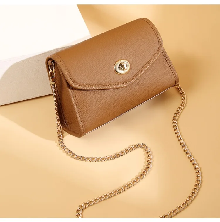 

Fashion Genuine Leather Crossbody Bag Women Chain Shoulder Handbag Solid Small Female Messenger Bags Mobile Phone Purse Bag