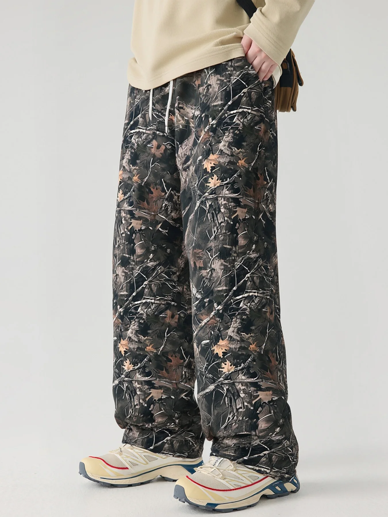 

Men's Branch Print Casual Pants Elastic Waist Drawstring Fitted Long Pants Fall & Winter Fashion Daily Wear Outdoor Activities