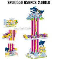 00879 659pcs Urban Amusement Park Shark Dolphin Jumping Machine 2 Dolls Mini Diamond Building Blocks Toy
