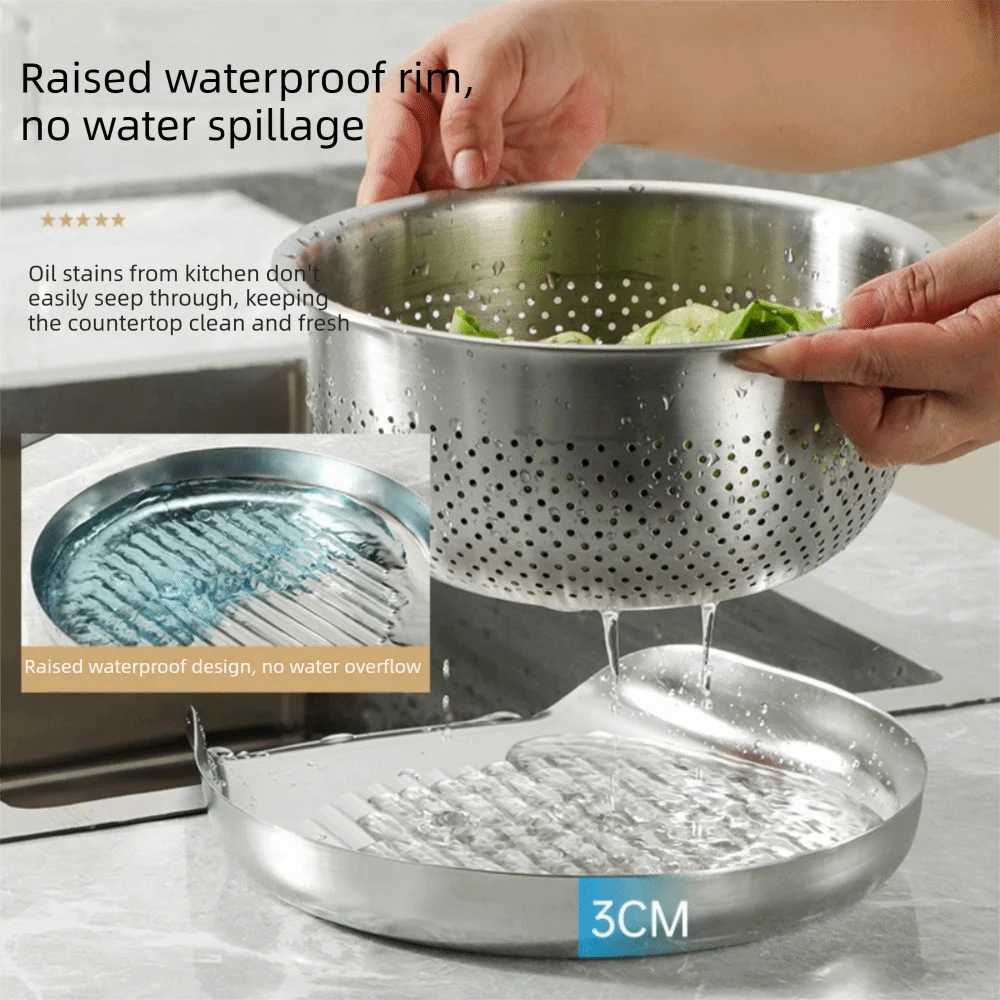 Stainless Steel Dish Drainer Tray Self-Draining Quickly Drying Sink Drip Board Heat-Resistant Multifunctional Dish Drying Rack