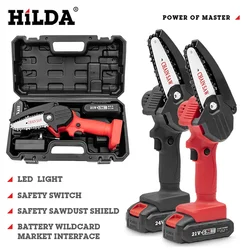 HiLDA Rechargeable Cordless Mini Electric Chain Woodworking Saw One Hand Electric Garden Logging Lithium Electric Chain Saw