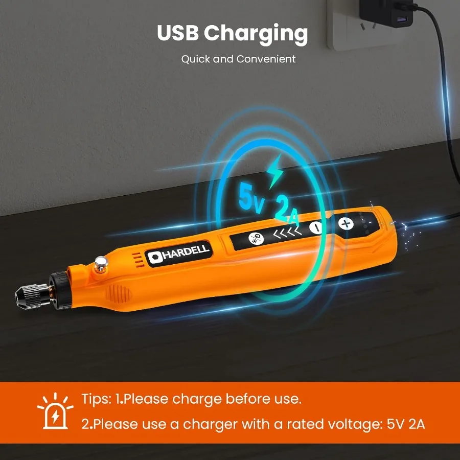 Mini utensile rotante a batteria a 5 velocità con ricarica USB e custodia per levigatura, lucidatura, foratura, incisione, incisione e fai da te Cr