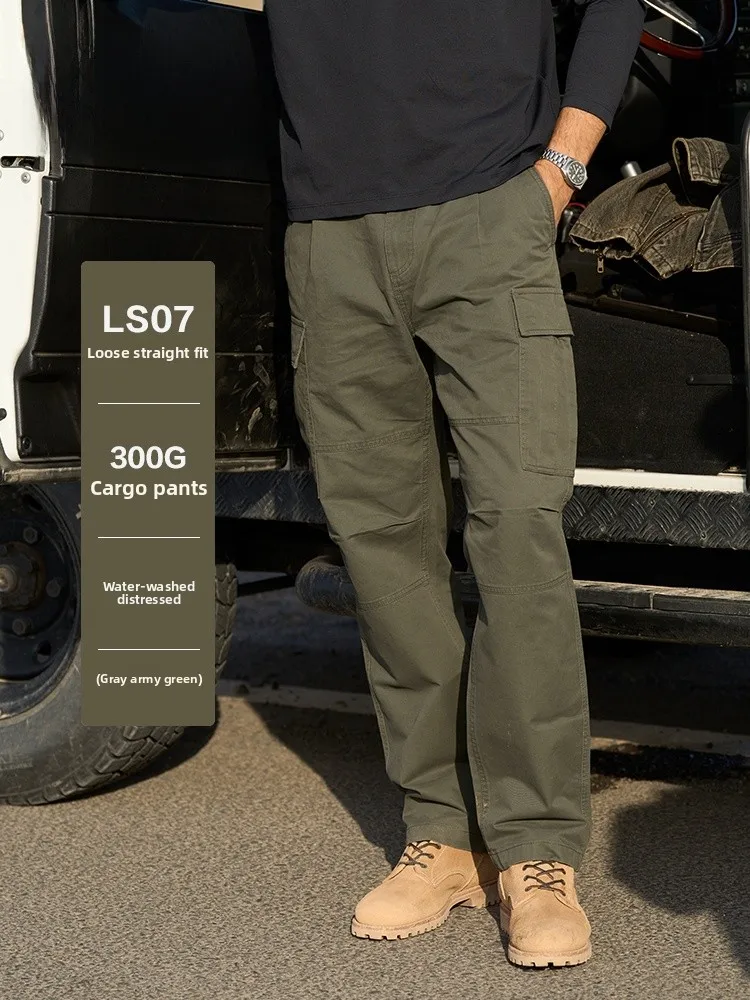 

SIMWOOD Waed Cotton Workwear Casual Pants Loose Straight Leg Elastic Waist Multi kets Men's Autumn Faion Basic Color