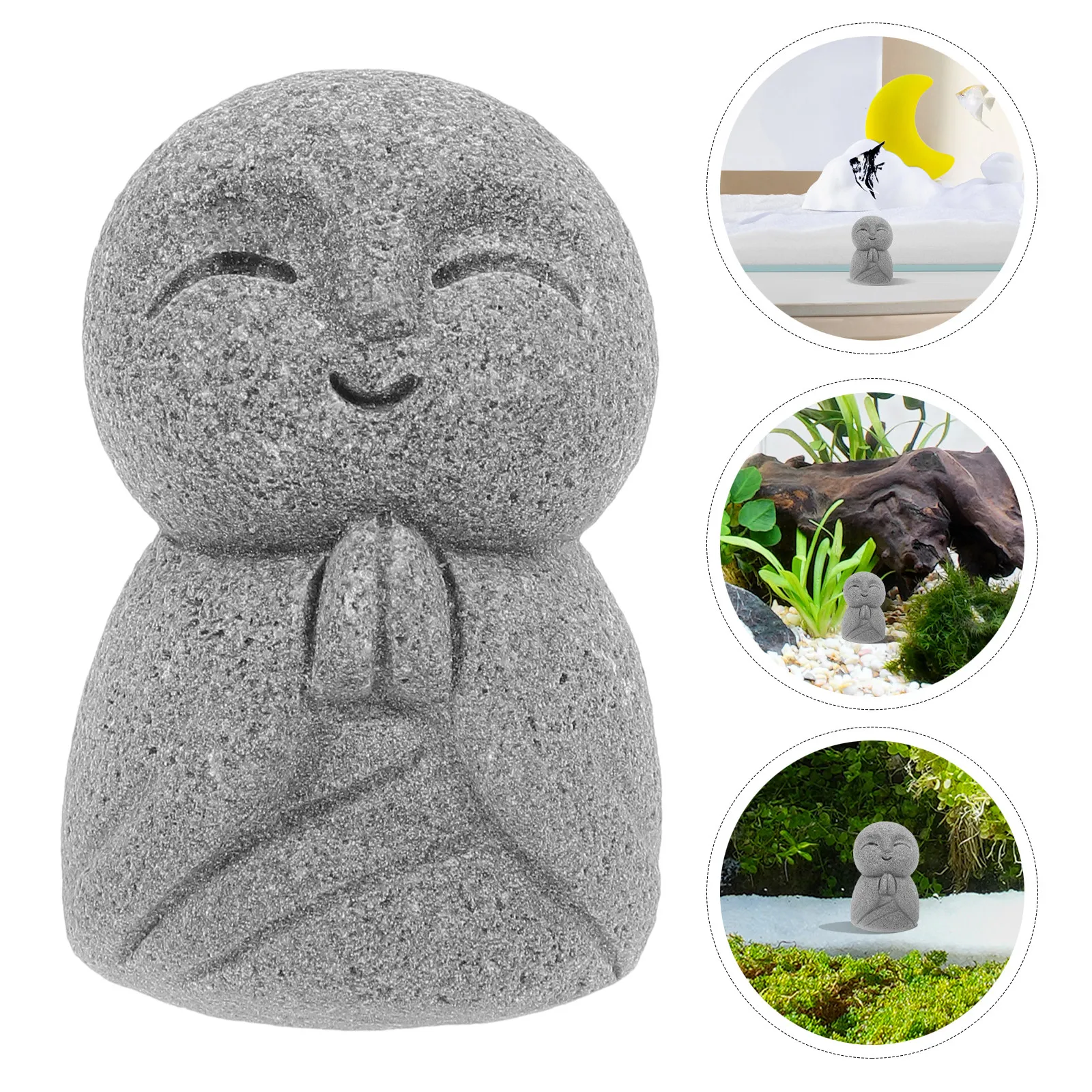 Mini Jizo Monk Statue Authentic Sandstone Japanese Buddha Sculpture Zen Garden Fish Tank Micro Landscape Home Office Feng Shui
