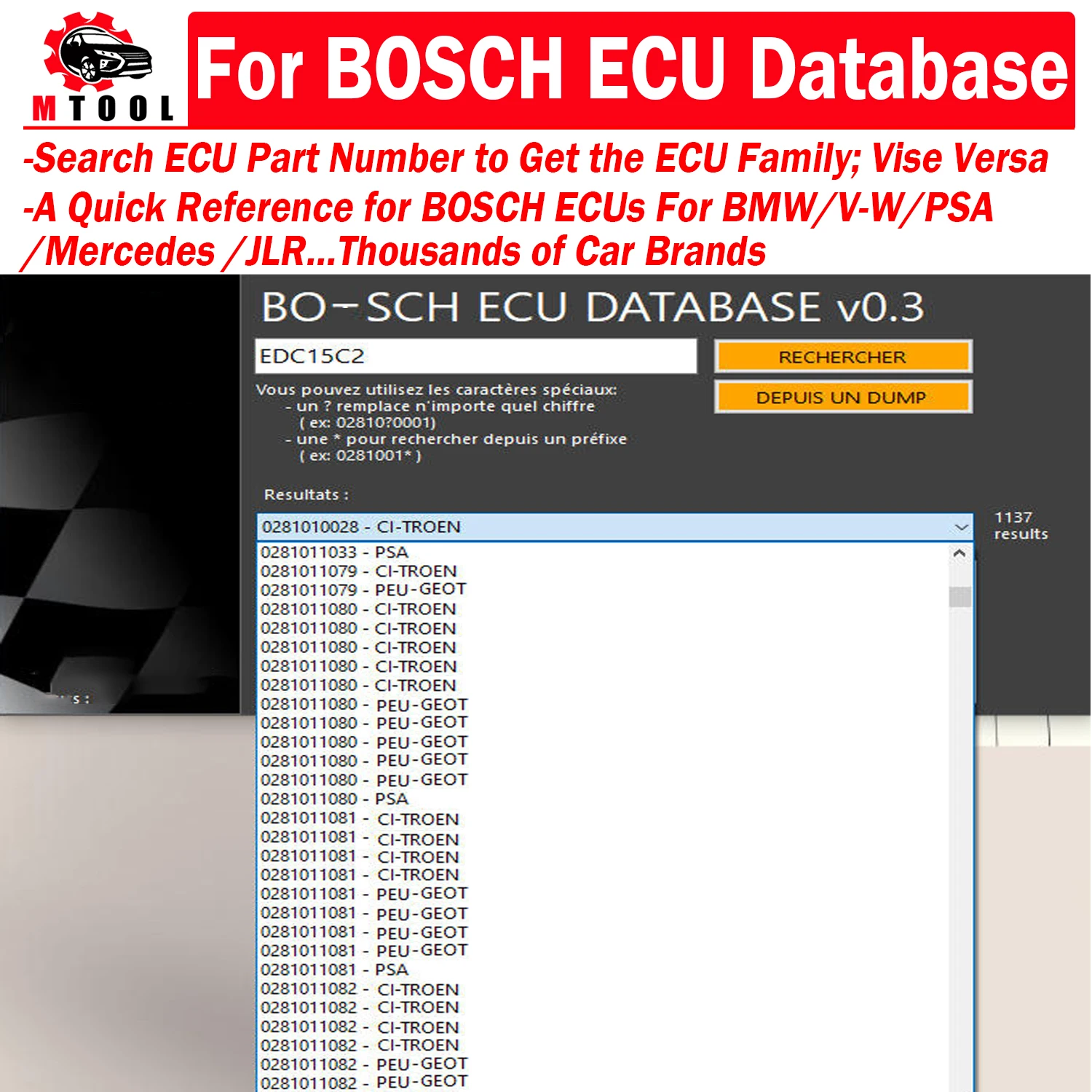 

Для BO-SCH ECU Data Base V0.3 ECU Checker Quick Reference List Совместимый ECU Номер детали ECU Модель автомобиля Бренд для BMW для PSA...
