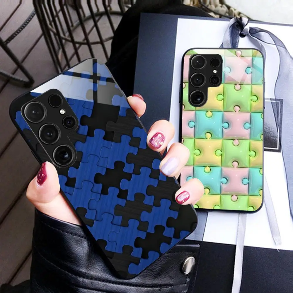 Puzzle Texture Phone Case for Samsung Galaxy A56 55 54 53 52 51 36 35 34 23 16 15 5G Glass Protective Cover