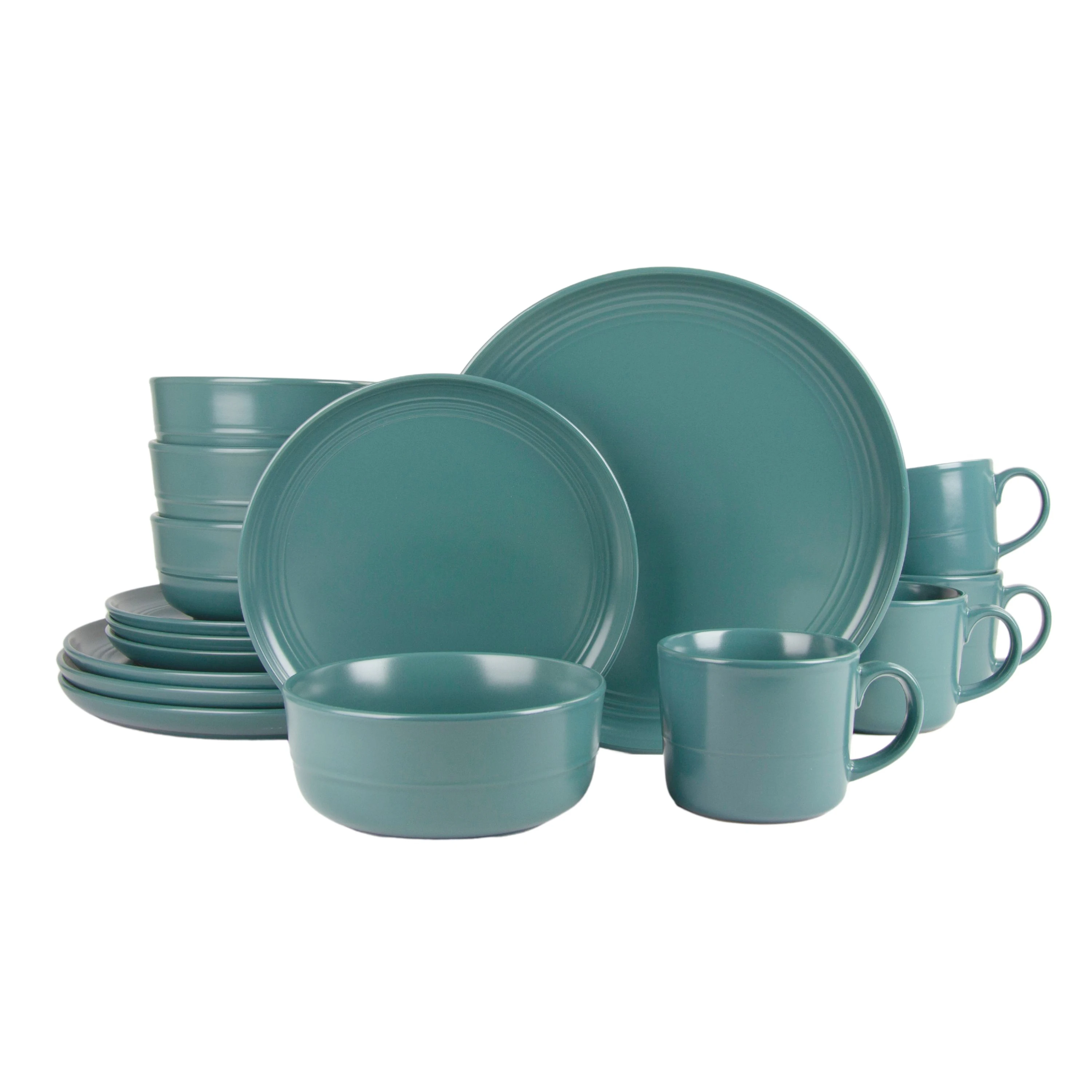 

Double Line 16-Piece Stoneware Dinnerware Set in Emerald Green