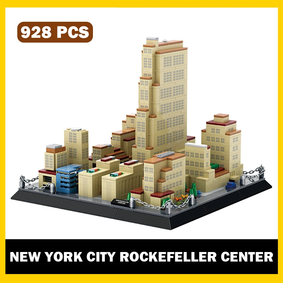 MOC New York City Street View Rockefeller Center Modello di costruzione Building Blocks Paesaggio urbano Architettura Mattoni Giocattoli Regalo per bambini