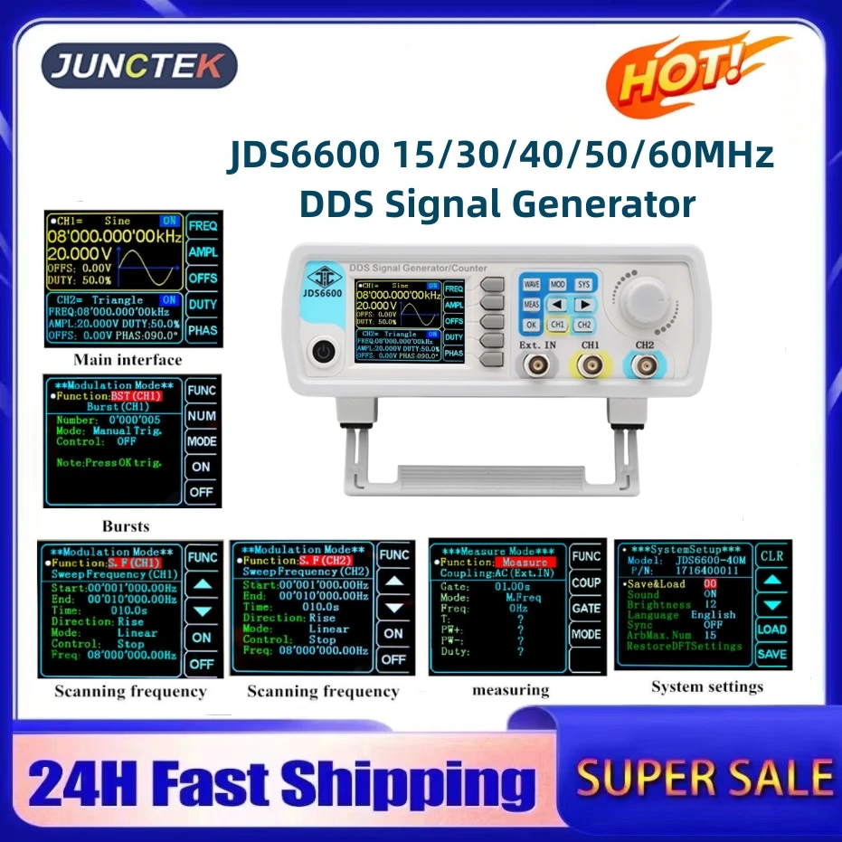 JDS6600 15/30/40/50/60M Dual CH DDS Signal Generator/Source Frequency Meter Counter Function Arbitrary Waveform Pulse Generator