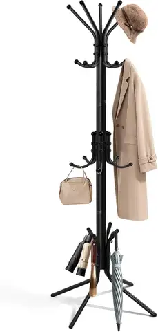 Freestanding Coat Rack with 15 Hooks, Sturdy Metal Hall Tree for Jackets, Hats, Bags in Entryway, Bedroom, Office