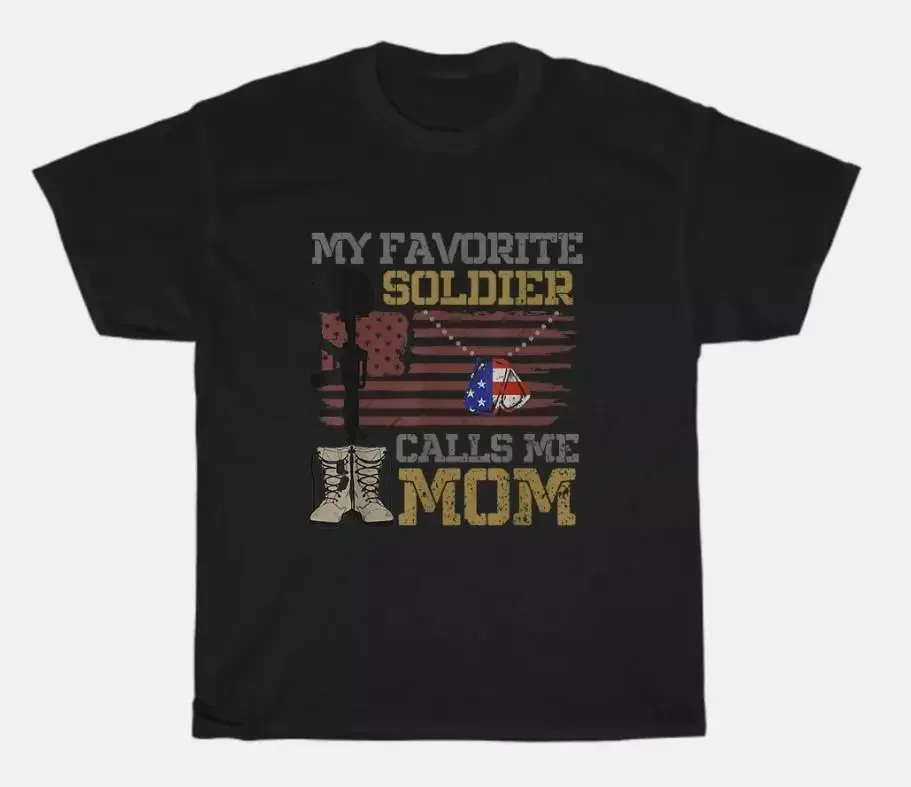 My Favorite Soldier Calls Me Mom Proud Army Mom American USA Flag T-Shirt Unisex