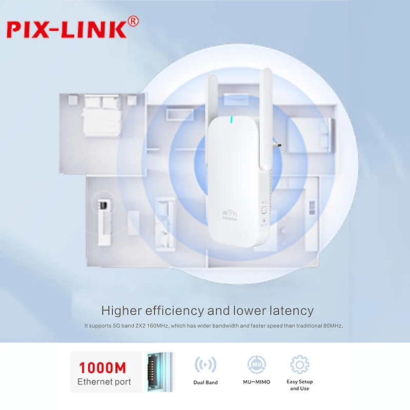 

AX3000Mbps WiFi 6 Repeater For Stable Home Network 5 Antennas Dual Band Gigabit Port Signal Booster for Home and Office AX13