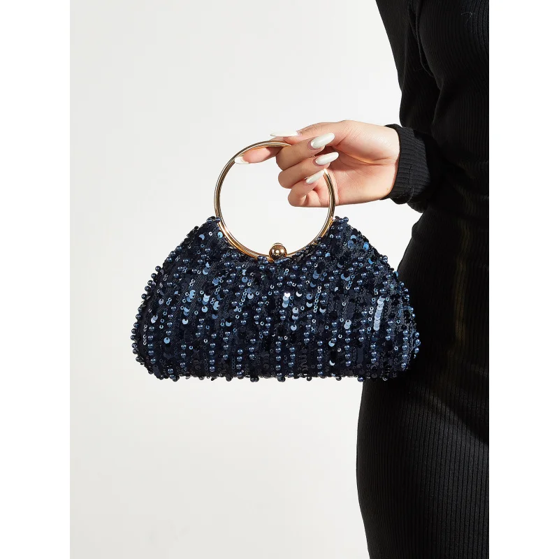 

New sequin evening bag, black storage handbag, versatile dress bag, light luxury evening bag