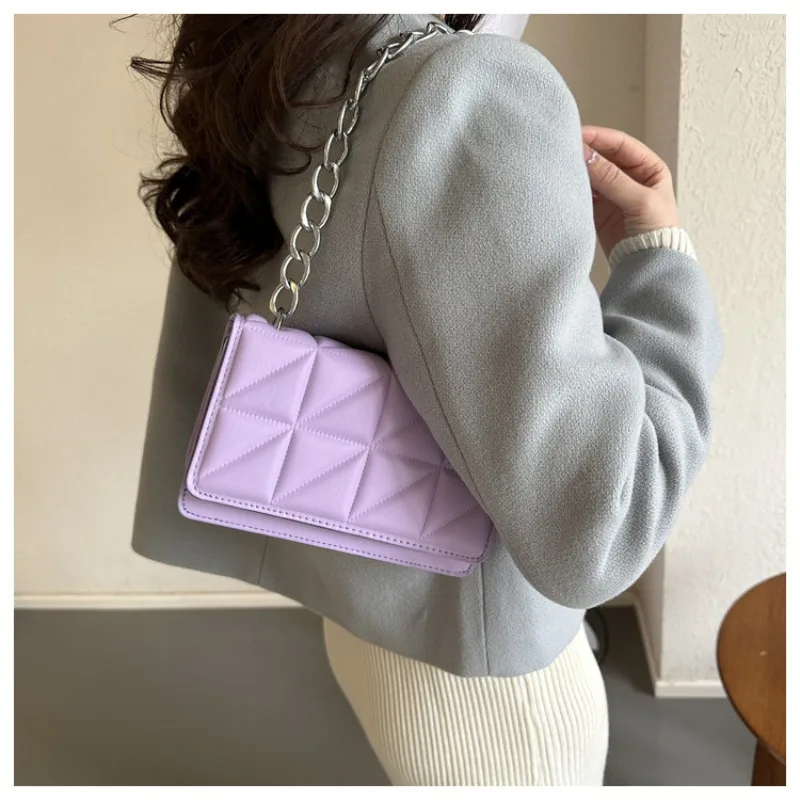 Bolsa de ombro corrente Rhombic para menina, bolsa flip simples, Slung sob o braço, nova moda, inverno