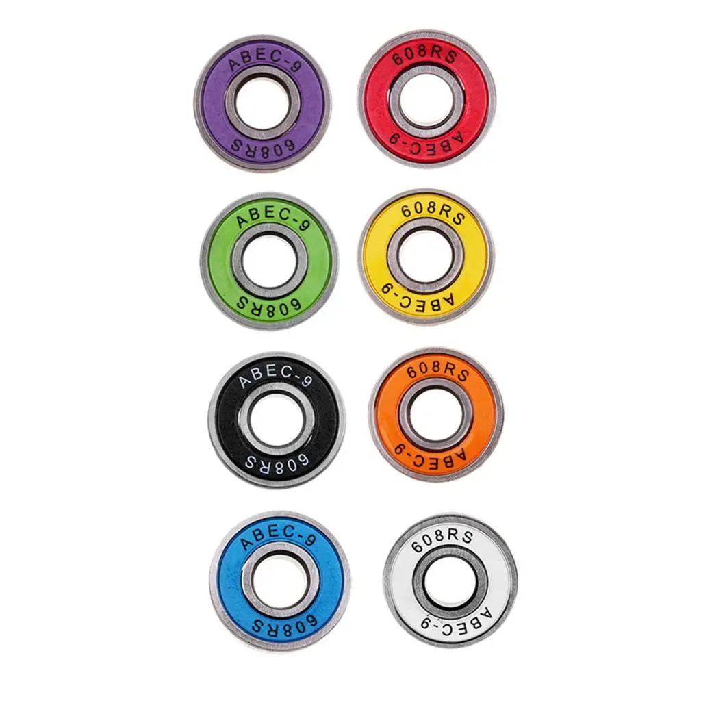 Premium 8-Piece Skateboard Bearing Set - High Speed ABEC 9 Rollers , White, 28x8x7mm